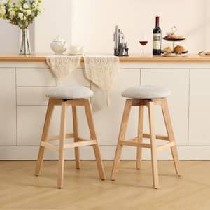 26 in. Natural Wood Fabric Upholstered Counter Height Swivel Bar Stool (Set of 2)