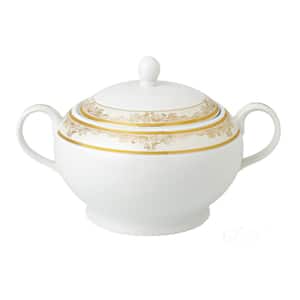 Chloe 12 in. x 8.5 in. x 7 in. 4 Qt. 128 fl. oz. Gold Bone China Soup Tureen Serving Bowl with Lid (Set of 2)