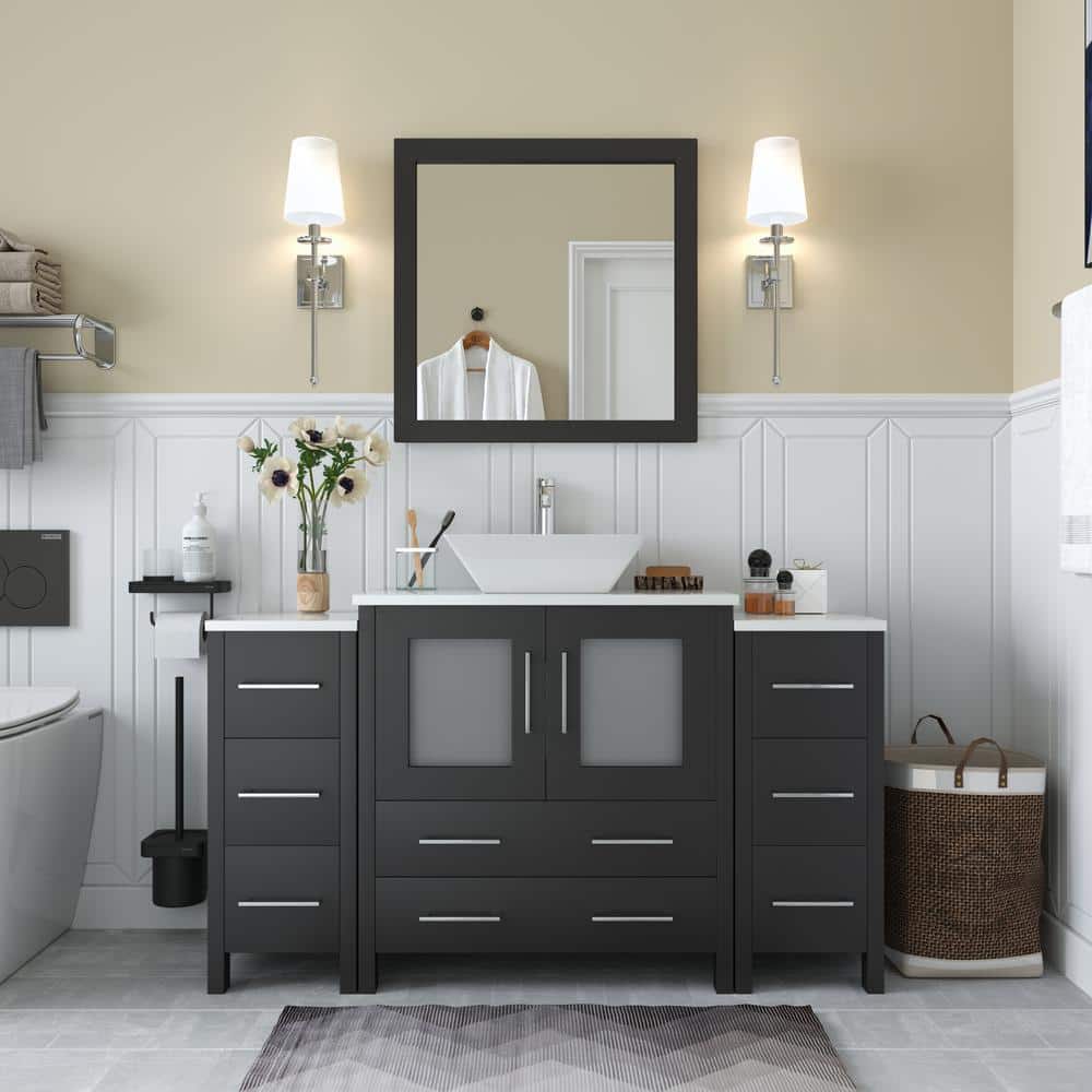 Ravenna 54 in. W Bathroom Vanity in Espresso with Single Basin in White Engineered Marble Top and Mirror price history on PriceWatchPro