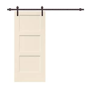 30 in. x 80 in. 3-Panel Beige Stained Composite MDF Equal Style Interior Sliding Barn Door with Hardware Kit