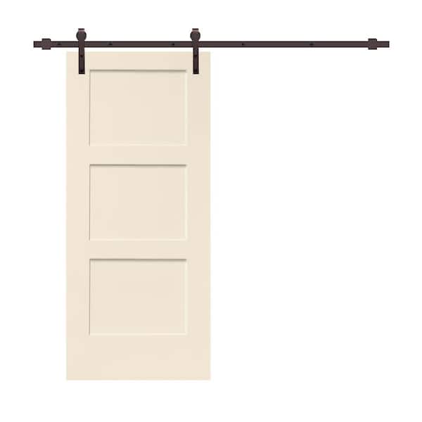 CALHOME 30 in. x 80 in. 3-Panel Beige Stained Composite MDF Equal Style Interior Sliding Barn Door with Hardware Kit