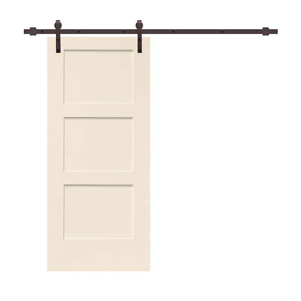 CALHOME 36 in. x 80 in. 3-Panel Beige Stained Composite MDF Equal Style Interior Sliding Barn Door with Hardware Kit