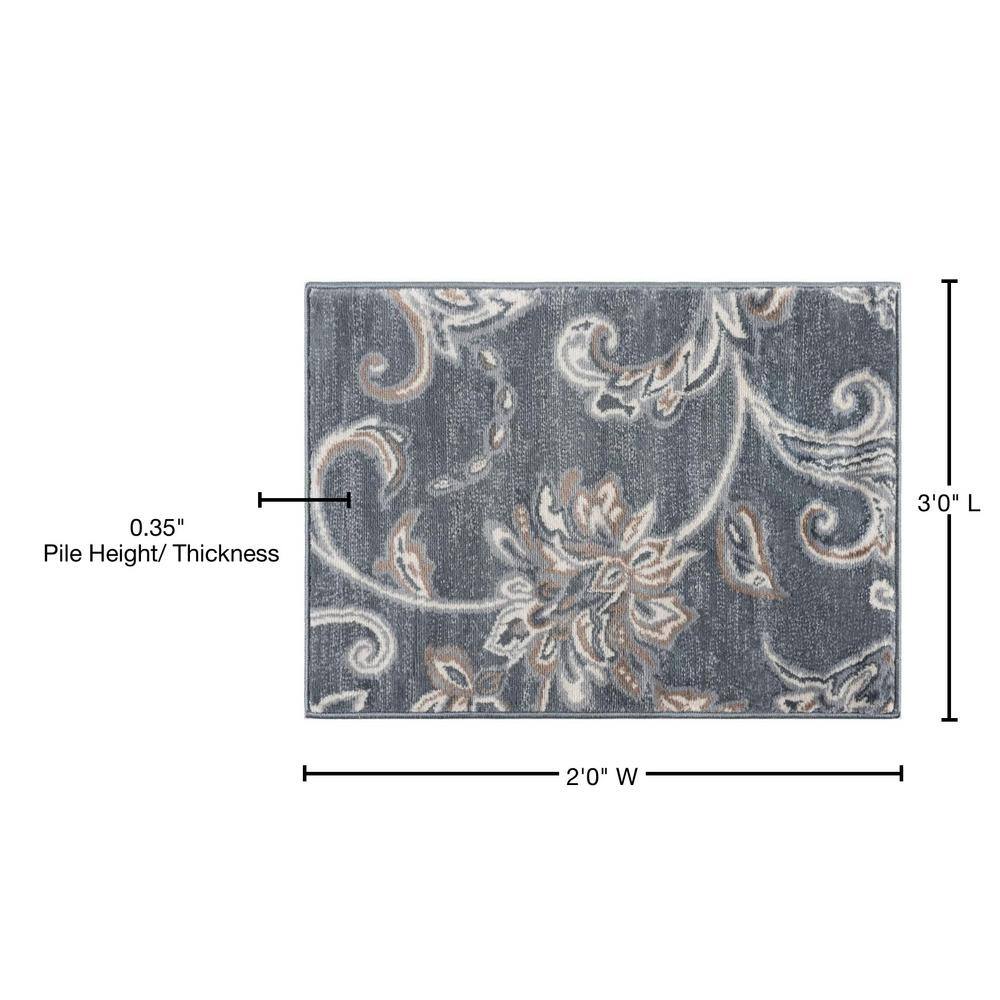 Madison Dark Gray Floral Synthetic Kids Area Rug 2' x 3'