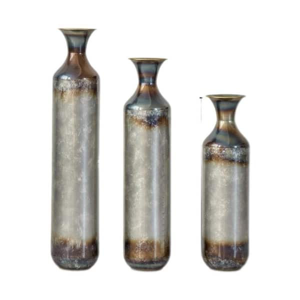 PRIMROSE CARNATION LLC Modern Style Large Glazed 28 in. Gold Meatl Cylinder Floor Decorative Vase Set of 3, for Living Dining Room Decoration