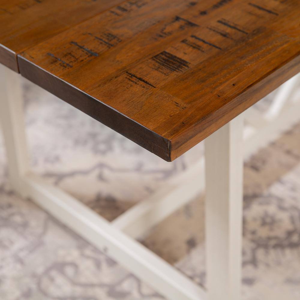 72" Rustic Oak and White Solid Wood Trestle Dining Table