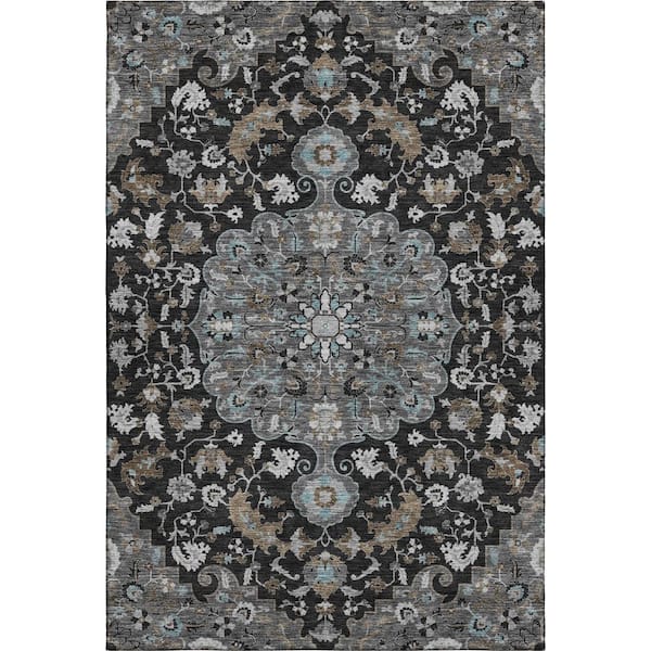 Mayfield Premium Machine Washable Abstract AMF2564 Black 10 ft. x 14 ft. Area Rug