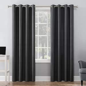 Duran Charcoal Polyester Solid 50 in. W x 63 in. L Noise Cancelling Grommet Blackout Curtain (Single Panel)