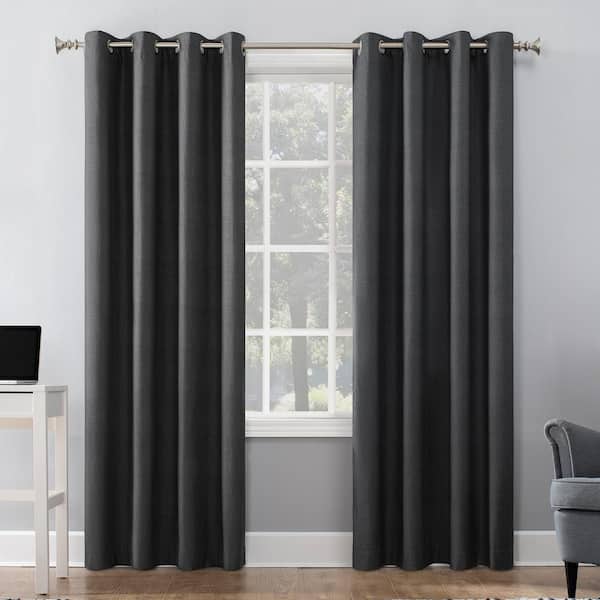 Sun Zero Duran Charcoal Polyester Solid 50 in. W x 63 in. L Noise Cancelling Grommet Blackout Curtain (Single Panel)