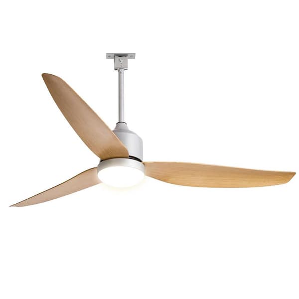 52 in. Beige Brush White Downrod Mount Waterproof Standard Ceiling Fan with Light for Outdoor Dimmable Included APP