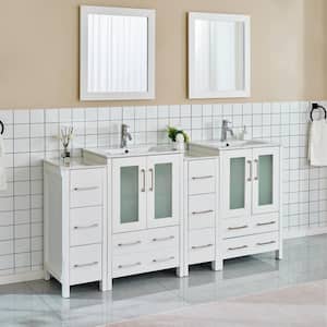 Brescia 72 in. W x 18.1 in. D x 35.8 in. H Double Basin Bathroom Vanity in White with Top in White Ceramic and Mirror