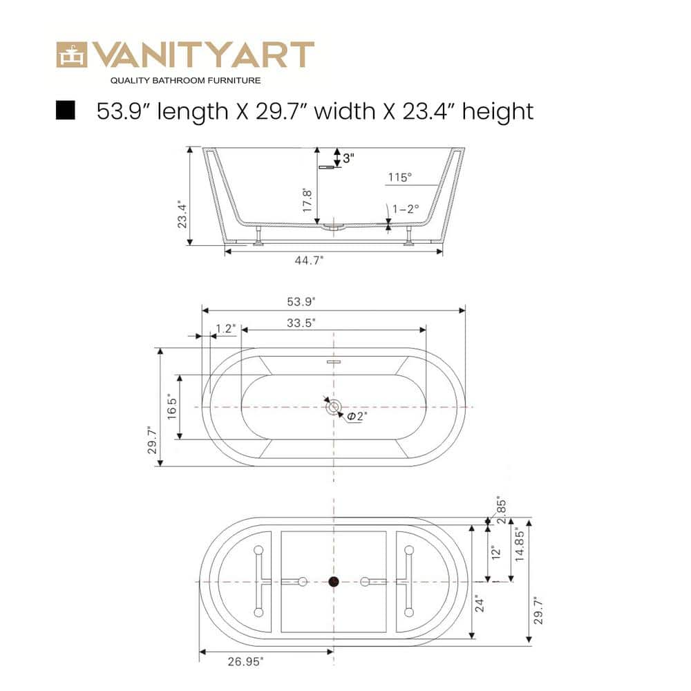 54" White Acrylic Freestanding Soaking Bathtub with Oil Rubbed Bronze