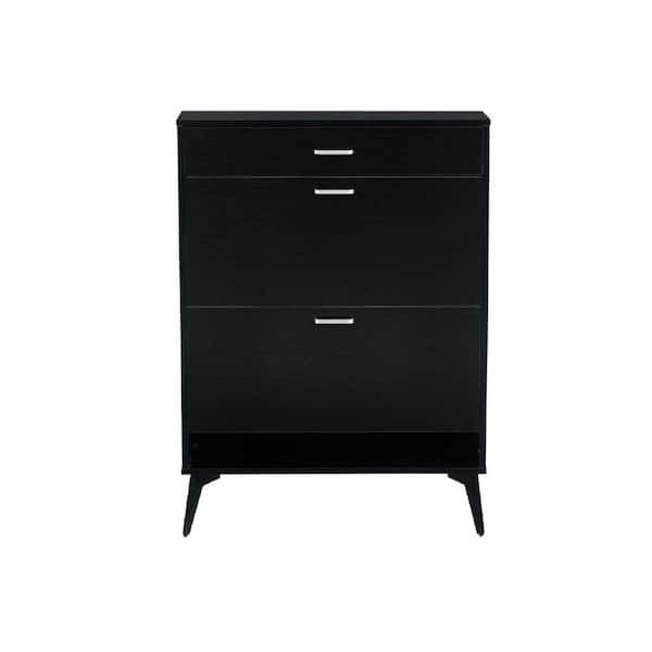 wetiny 43.30 in. H x 31.49 in. W Black Wood Shoe Storage Cabinet ...