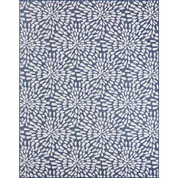 Eco Floral Navy 9 ft. x 12 ft. Indoor/Outdoor Area Rug