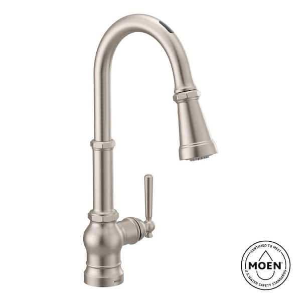 MOEN Paterson Single-Handle Smart Touchless Pull Down Sprayer Kitchen Faucet with Voice Control and Power Boost in Stainless