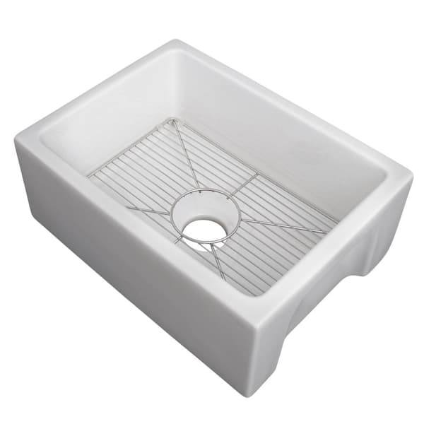 ZLINE Kitchen and Bath ZLINE Fireclay 24" Reversible Single Bowl Sink Farmhouse in White Gloss with Bottom Grid