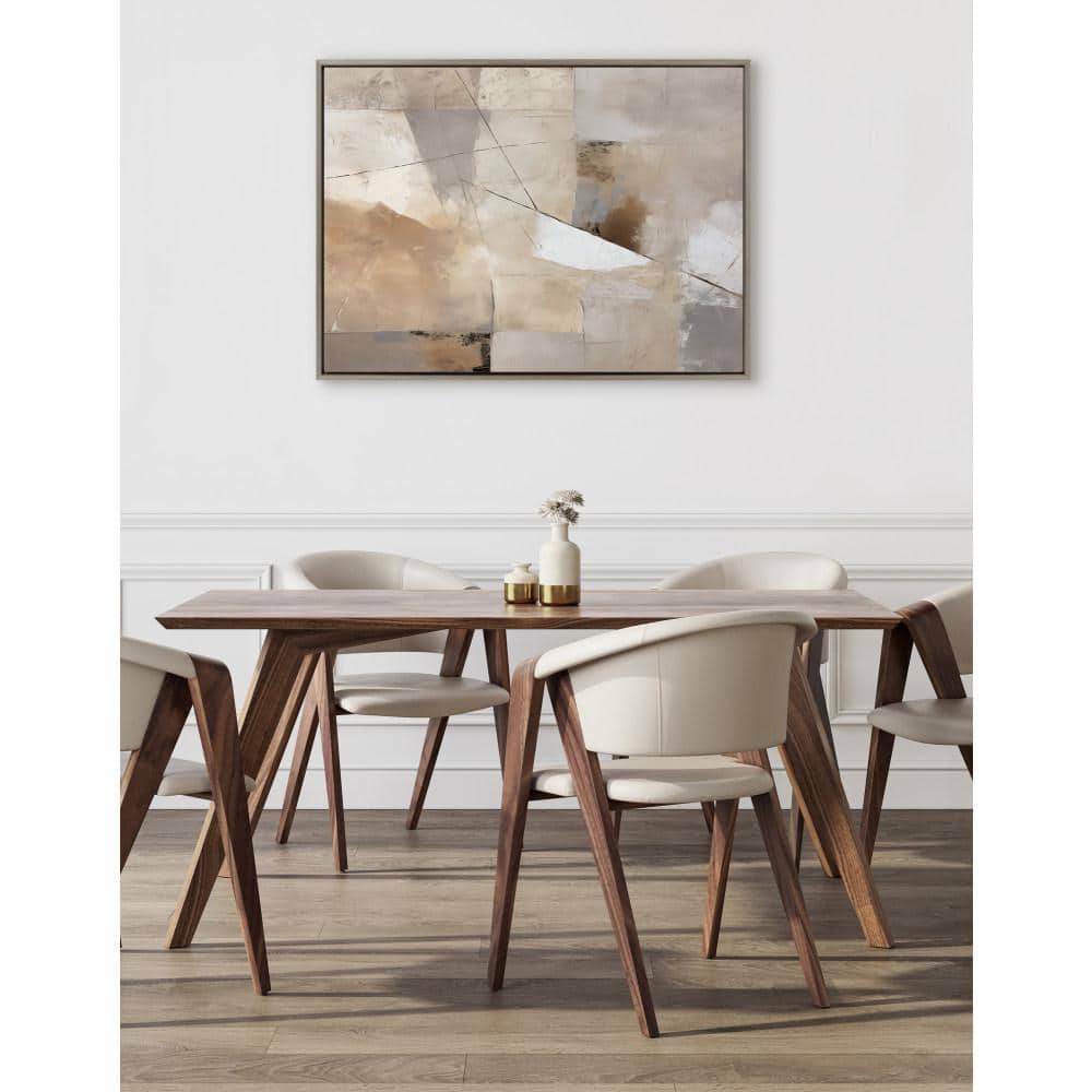Large Gray and Beige Abstract Canvas Art with Wooden Frame