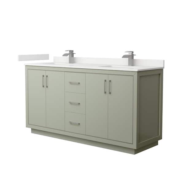 Wyndham Collection Icon 66 in. W x 22 in. D x 35 in. H Double Bath Vanity in Light Green with White Quartz Top