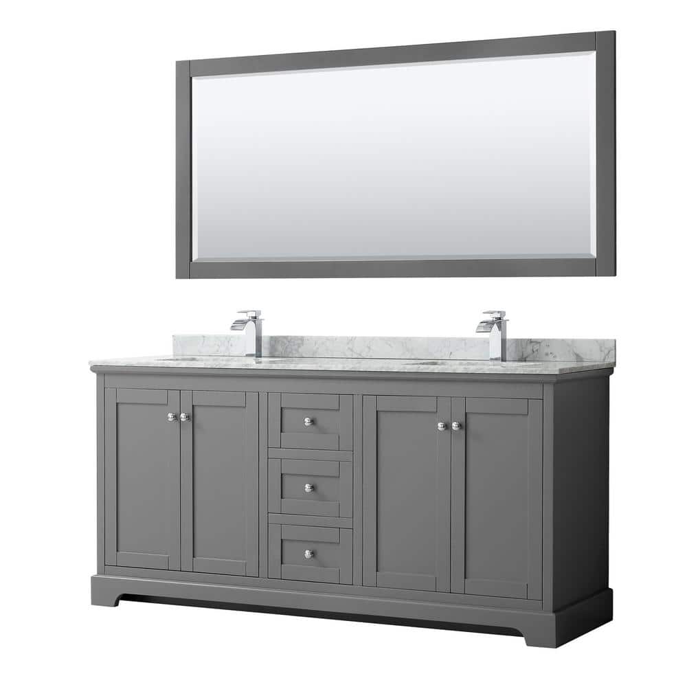 Avery 72 in. W x 22 in. D Bath Vanity in Dark Gray with Marble Vanity Top in White Carrara with White Basins and Mirror price history on PriceWatchPro
