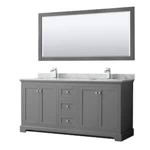 Avery 72 in. W x 22 in. D Bath Vanity in Dark Gray with Marble Vanity Top in White Carrara with White Basins and Mirror
