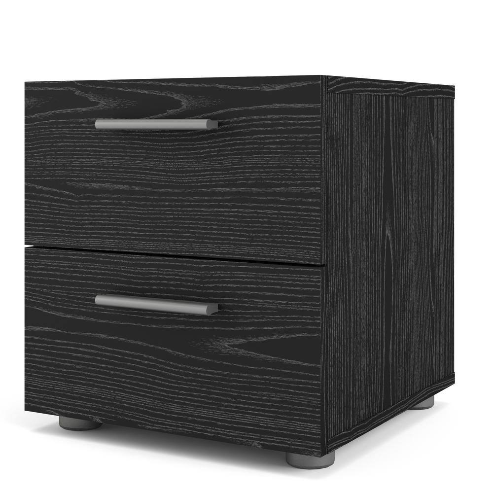 Black Woodgrain 2-Drawer Nightstand with Metal Handles