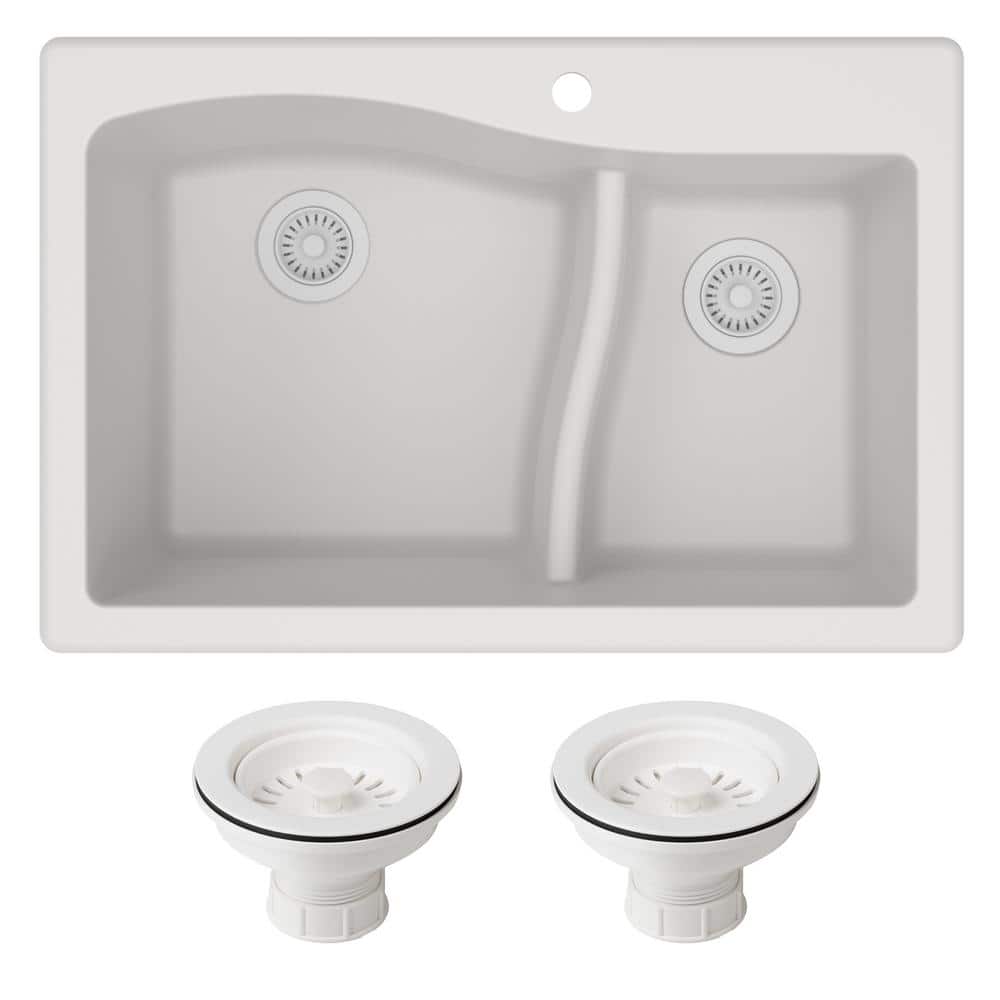 White Granite Dual Bowl Drop-In Kitchen Sink with Strainers