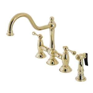 Restoration 2-Handle Bridge Kitchen Faucet with Brass Sprayer in Polished Brass