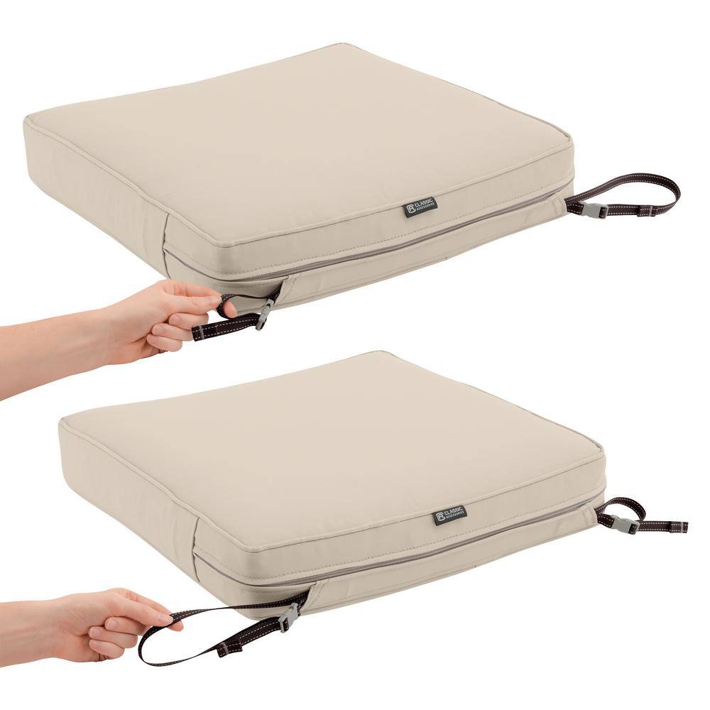 Antique Beige Water-Resistant Patio Dining Seat Cushion, 17 x 17 x 3 inch