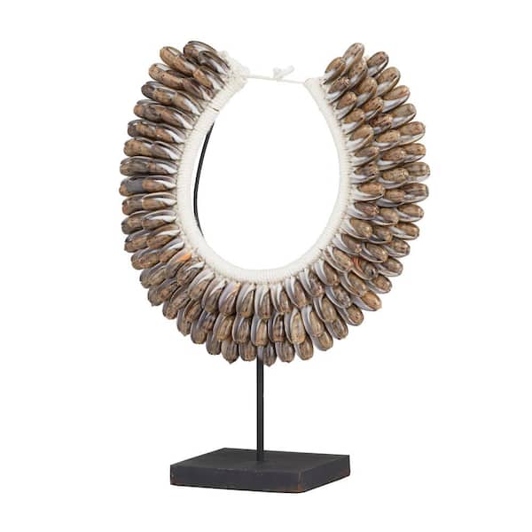 Litton Lane 6 in. x 15 in. Brown Shell Necklace Sculpture with Stand