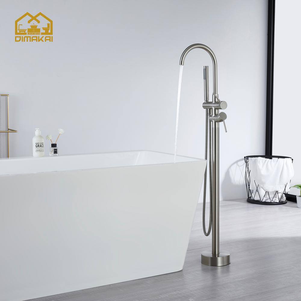 Brushed Nickel Freestanding Tub Filler with Hand Shower