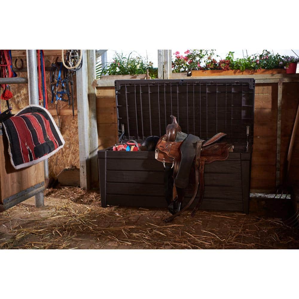 Keter Brown 120 Gallon Lockable Plastic Wicker Deck Box