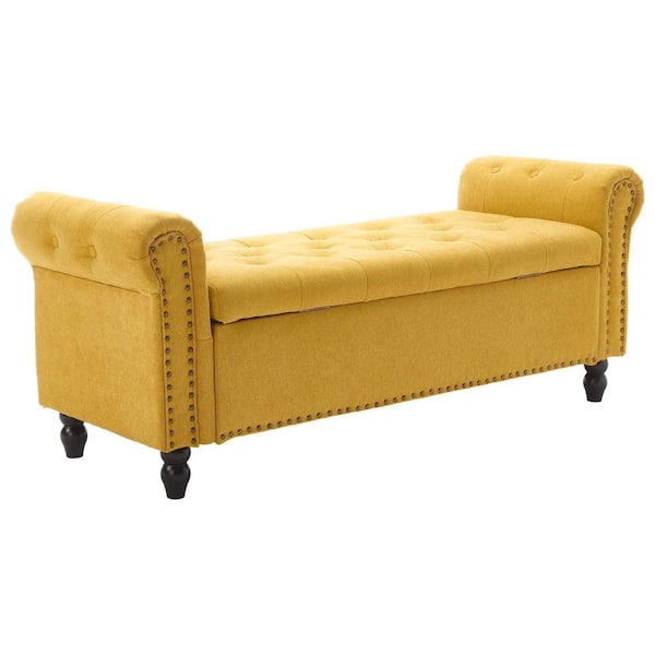 anpport Mustard Yellow 55.12 in. W Bedroom Bench with Storage