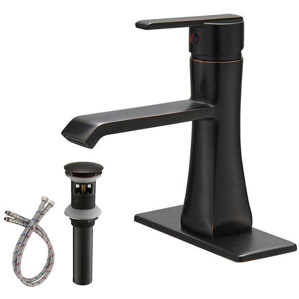 matrix decor Single Handle Single Hole Bathroom Faucet with Deckplate and Drain Included in Oil Rubbed Bronze