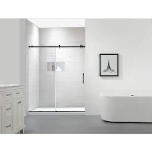 60 in. W x 76 in. H Sliding Frameless Shower Door in Black Finish with Clear Glass