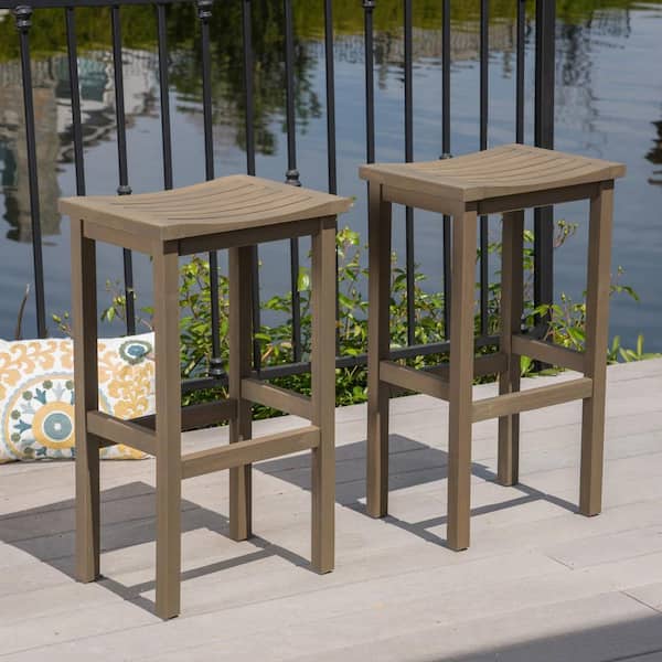 Noble House Gray Wood Outdoor Patio Bar Stool (2-Pack)