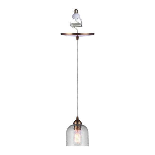 Worth Home Products Instant Pendant 1-Light Satin Brass Recessed Light Conversion Kit with Clear Hammered Glass Shade