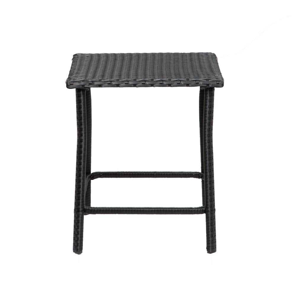 Black Woven Rattan 3-Piece Outdoor Seating Set with Navy Cushions
