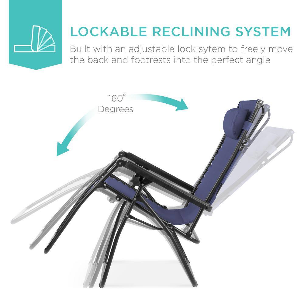 Navy Blue Steel Zero Gravity Recliner with Canopy and Tray