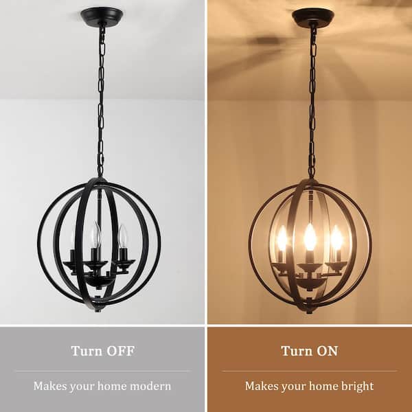 ADSENSTY 3-Light Black Modern Chandelier Hanging Light for