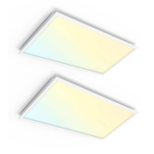 2-Pack 2 ft. x 4 ft. 5500 Lumens White Integrated LED Emergency Panel Light Troffer Light With Battery Backup 5000K