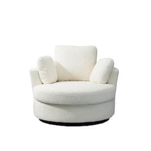 42.2 in. W Ivory Swivel Accent Bucket Chair and Half Swivel Sofa with 3 Pillows 360-Degree Swivel Round Sofa for Room