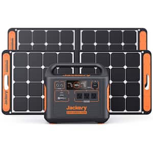 1800-Watt Continuous/3600W Peak Solar Generator SG1500 with 2 Solar Panels 100W Push Button Start for Outdoors