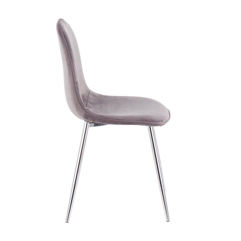 Set of 2 Stone Chrome High-Back Grey Velvet Side Chairs