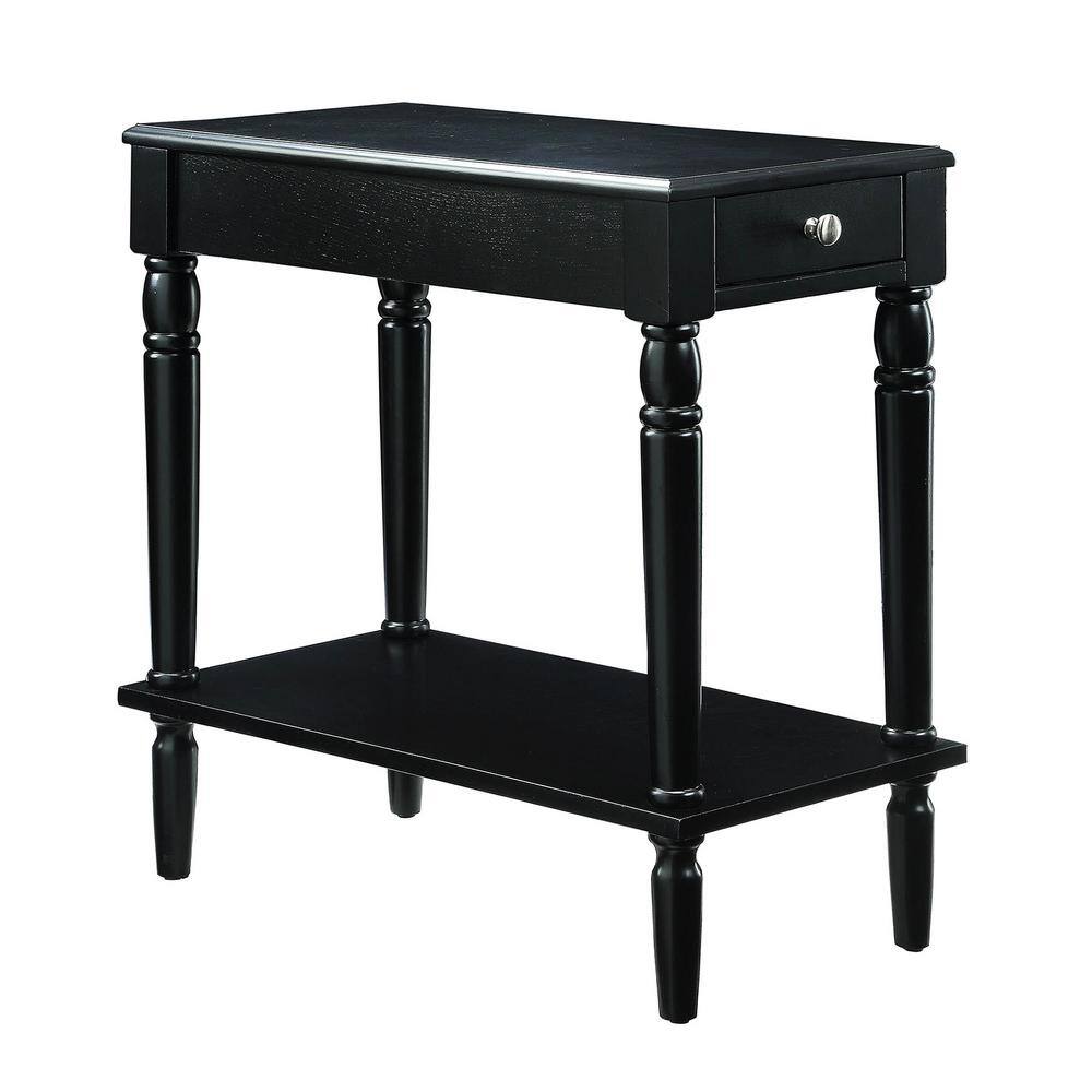 Elegant Square Black Wood End Table with Storage and Turned Legs