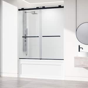 Houston 56 to 60 in. W x 66 in. H VMotion Sliding Frameless Tub Door in Matte Black with 3/8 in. (10mm) Clear Glass
