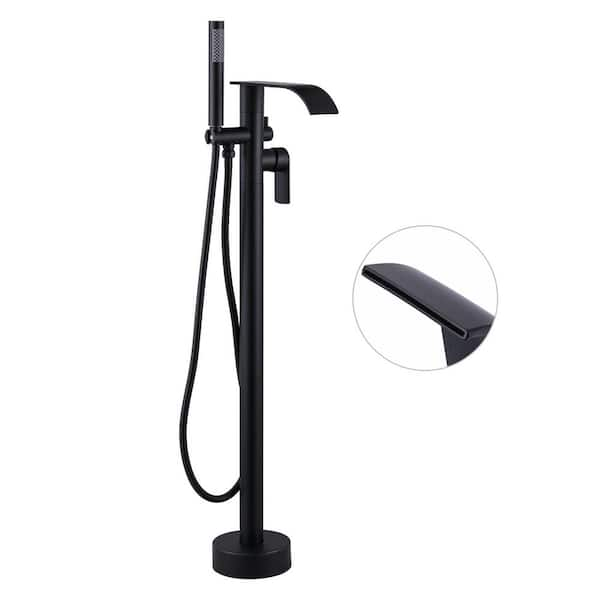 Single-Handle Freestanding Tub Faucet with Handshower and Waterfall Spout in Matte Black