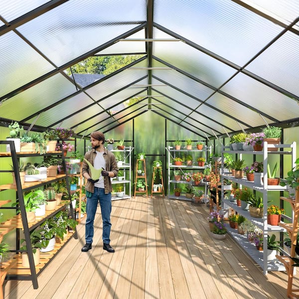 VIWAT 8 ft. W x 16 ft. D Greenhouse for Outdoors, Polycarbonate