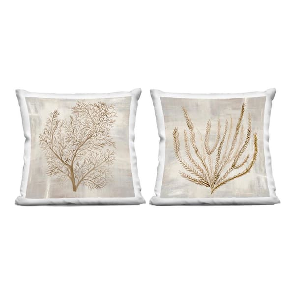 Beige Tides Coral Branches Beige Abstract Zipper Polyester 18 in. x 18 in. Throw Pillow Set of 2