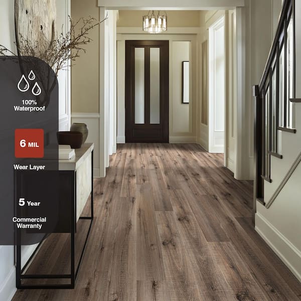 Antler Ridge 6 MIL x 6 in. x 36 in. Rustic Brown Waterproof Click Lock Luxury Vinyl Plank Flooring (23.95 sq. ft./Case)