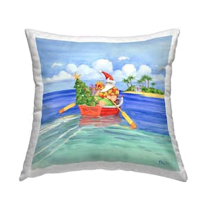 Tropical Santa Claus Warm Seasonal Island Multi-Color Print Polyester 18in. X 18in. Throw Pillow