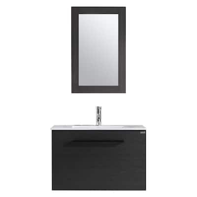 31.5 in. W x 17.7 in. D x 60 in. H Single Sink Bath Vanity in Black with White Top and Mirror